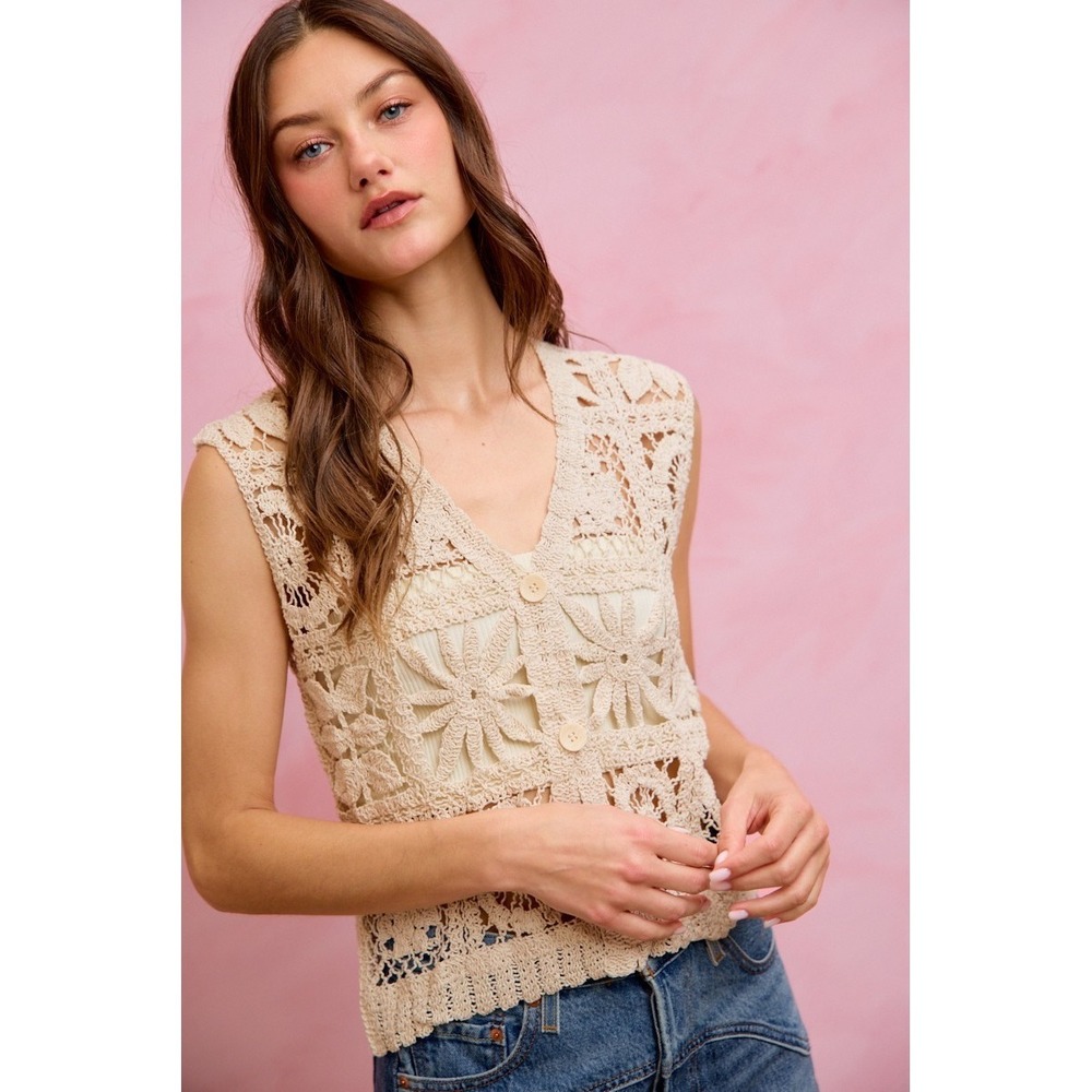 SO ME Summer Crochet Patterned Sleeveless Vest Top - M/L - Picture 5 of 16